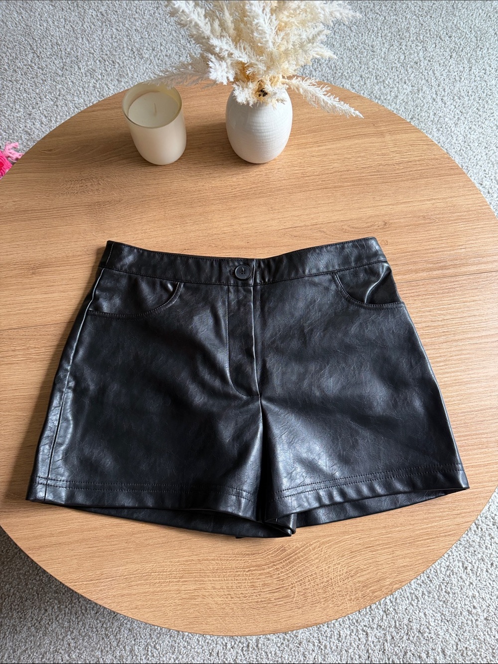 Zara Faux Leather Shorts Womens Medium Black High Waisted New With Tags